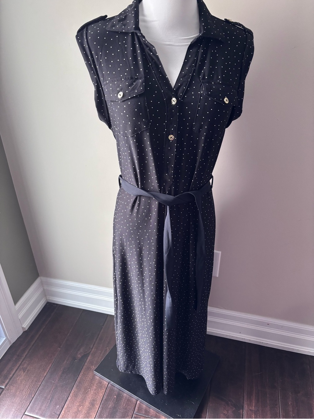 INC International Concepts Black Polka Dot Sleeveless Maxi Dress